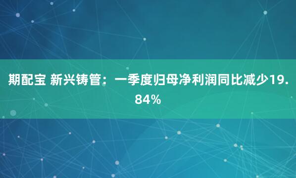 期配宝 新兴铸管：一季度归母净利润同比减少19.84%